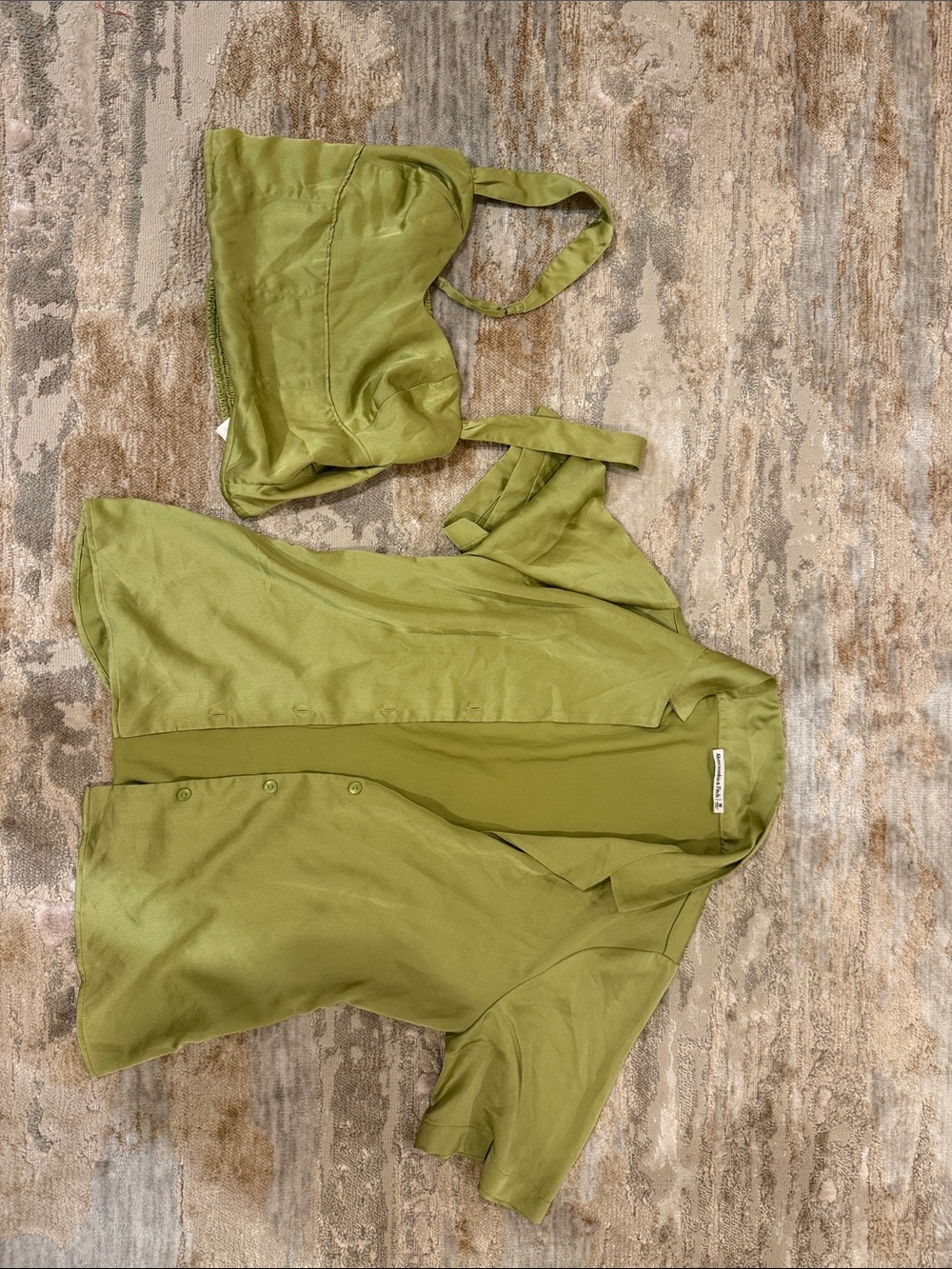Abercrombie & Fitch Olive Green Satin Button Front Blouse